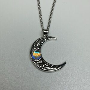 Silver Moonstone Crescent Half  Moon Necklace Pendant